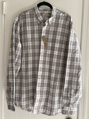 J. Crew Men's White and Gray Plaid Button-Down Shirt Size L